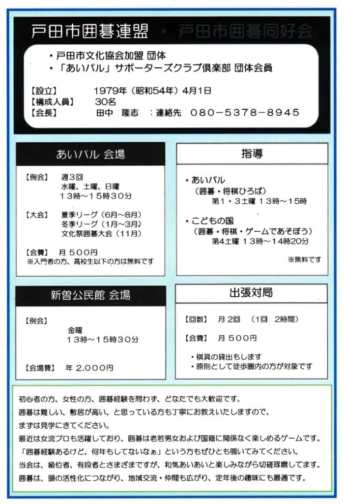 戸田市囲碁連盟の活動状況が到着！